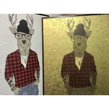 Interior painting Gold on canvas panel design Elk Deer ELK Three friends 70 cm x 90 cm