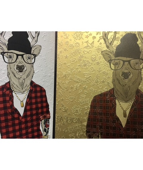 Interior painting Gold on canvas panel design Elk Deer ELK Three friends 70 cm x 90 cm