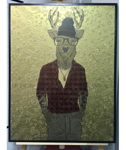 Interior painting on canvas by numbers # 3 design panel Elk Deer ELK Three friends 70 cm x 90 cm