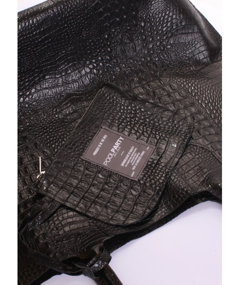 Жіноча шкіряна сумка з тисненням під крокодила POOLPARTY Amphibia чорна