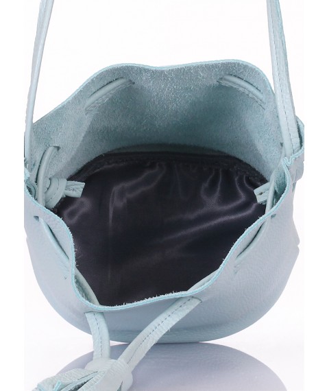Blue Leather Bucket Drawstring Bag