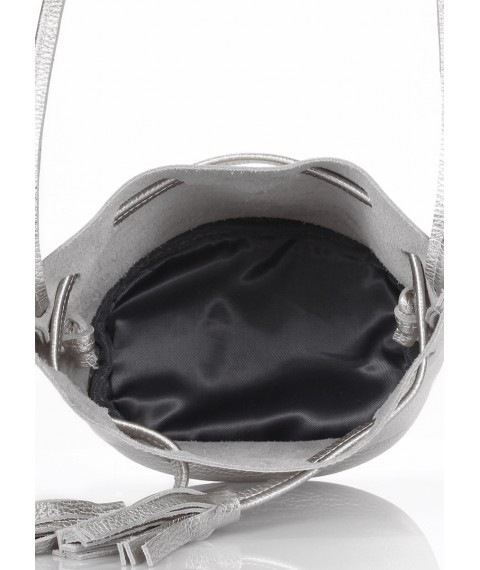 Жіноча шкіряна сумочка на зав'язках POOLPARTY Bucket срібна