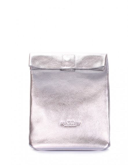 Кожаная сумка-клатч POOLPARTY Lunchbox серебряная