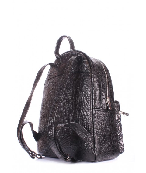 Рюкзак жіночий шкіряний POOLPARTY Mini чорний з тисненням під крокодила блискучий