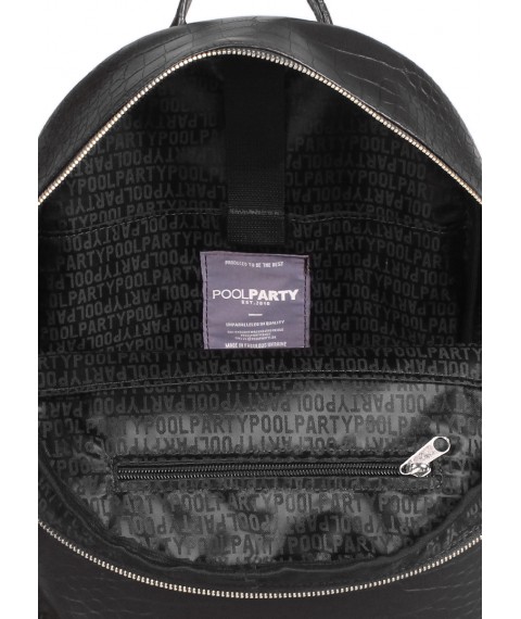 Рюкзак женский кожаный POOLPARTY Mini черный с тиснением под крокодила блестящий