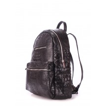 Рюкзак женский кожаный POOLPARTY Mini черный с тиснением под крокодила