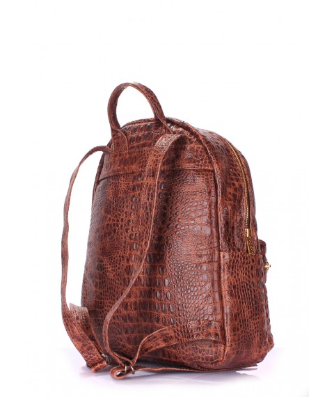Рюкзак жіночий шкіряний POOLPARTY Mini коричневий з тисненням під крокодила