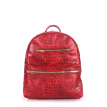 Рюкзак женский кожаный POOLPARTY Mini красный с тиснением под крокодила