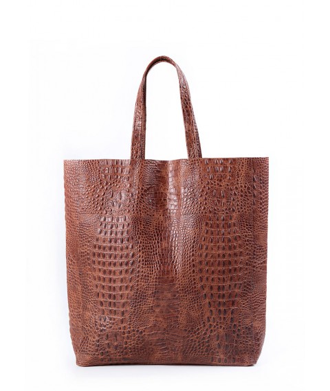 Жіноча шкіряна сумка з тисненням під крокодила POOLPARTY City коричнева