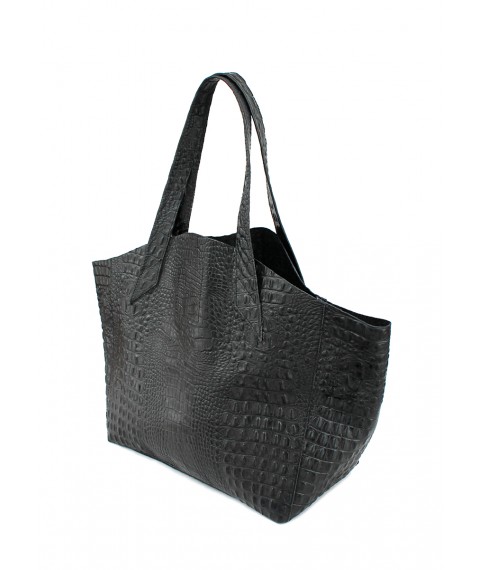Жіноча шкіряна сумка з тисненням під крокодила POOLPARTY Fiore чорна