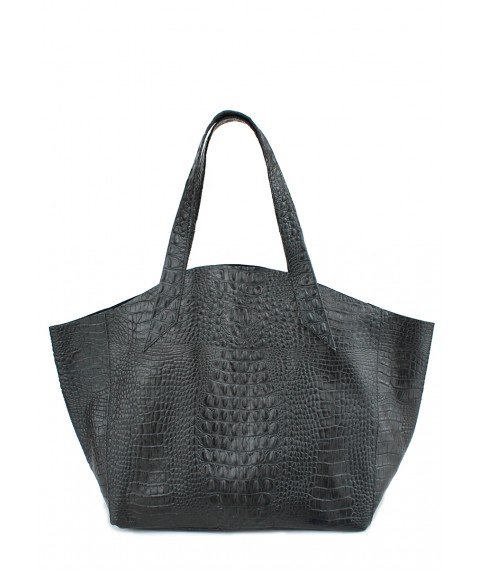 Жіноча шкіряна сумка з тисненням під крокодила POOLPARTY Fiore чорна