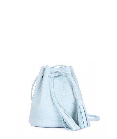 Голубая кожаная сумочка на завязках Bucket