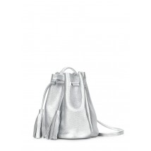 Bucket Silver Leather Drawstring Pouch