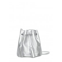 Bucket Silver Leather Drawstring Pouch