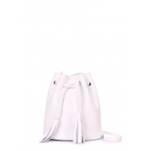 Bucket White Leather Drawstring Pouch