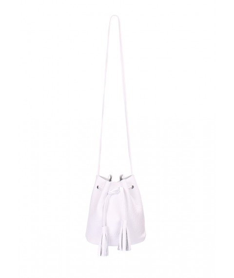 White Bucket Drawstring Leather Handbag