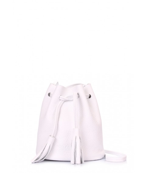 White Bucket Drawstring Leather Handbag