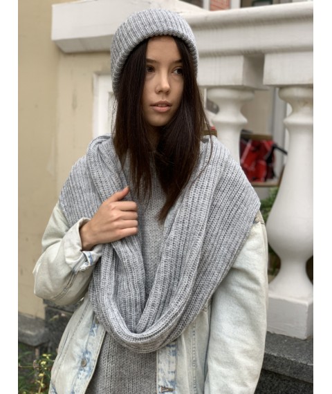 Snood collar female winter knitted woolen warm gray