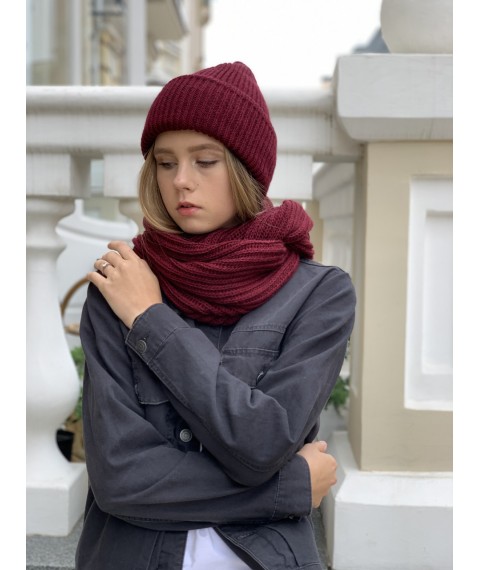 Snood collar female winter knitted woolen warm burgundy