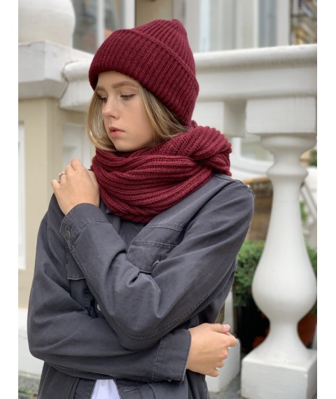 Snood collar female winter knitted woolen warm burgundy