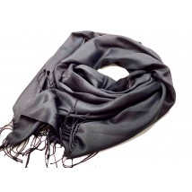 Women's demi-season long natural scarf with fringe black