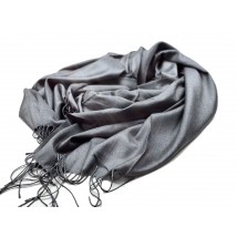 Women's demi-season long natural scarf with fringe dark gray