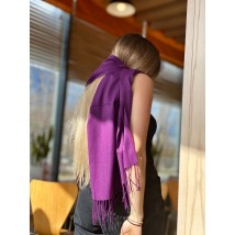 Women's demi-season long natural scarf with fringe violet