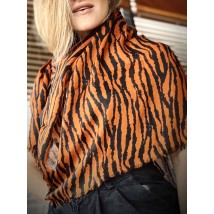 Шарф палантин жіночий демісезонний натуральний з принтом зебра помаранчевий
