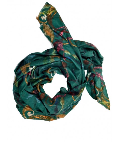 Scarf stole for women demi-season natural with print abstraction green