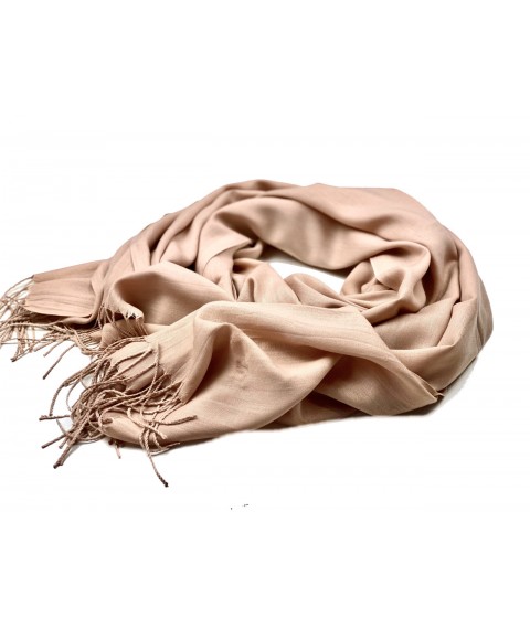 Demi-season long natural scarf with fringe beige