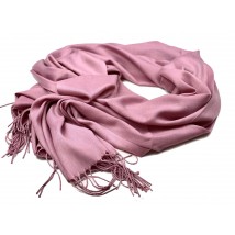 Demi-season long natural scarf with fringe pink