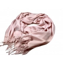 Women's demi-season long natural scarf with fringe powder