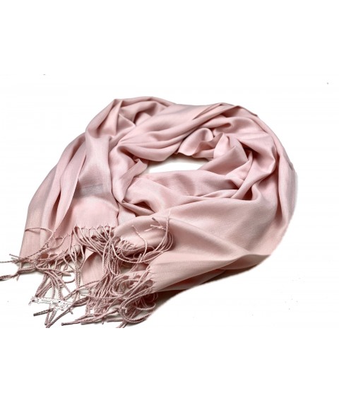 Women's demi-season long natural scarf with fringe powder