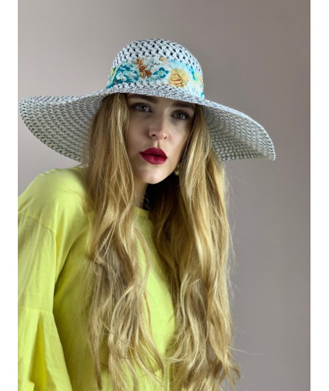 Шляпа женская из рисовой соломы и полиэстера  с широким полем стильная