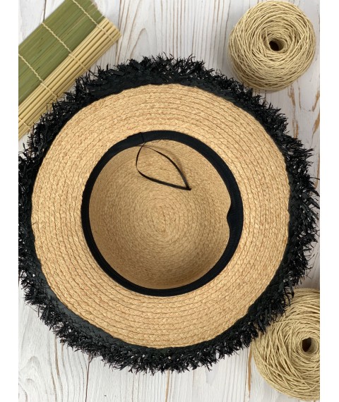 Шляпа соломенная женская с жемчужинами со средним  полем стильная натуральная