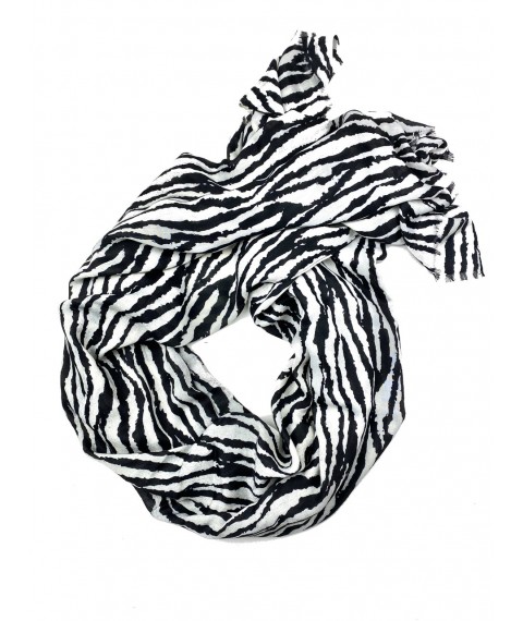 Шарф палантин жіночий демісезонний натуральний з принтом зебра білий