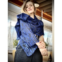 Demi-season women's scarf with zebra print blue