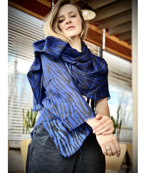 Demi-season women's scarf with zebra print blue