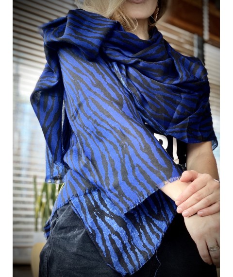 Женский синий шарф из хлопка с принтом зебра