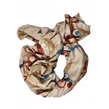 Женский объемный шарф из хлопка бежевый принт