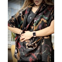 Scarf stole for women demi-season natural with print abstraction black