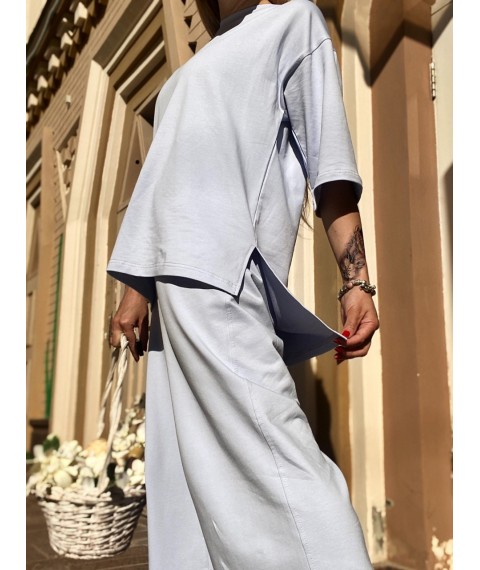 Anzug Damen l?ssig Sommer Baumwolle d?nn mit kurzer Hose gestrickt blau XS-S