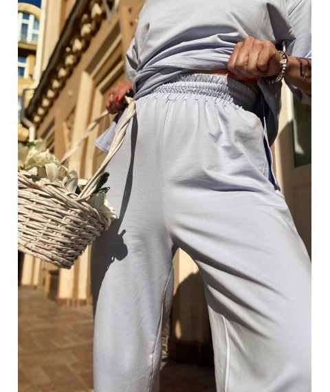 Anzug Damen l?ssig Sommer Baumwolle d?nn mit kurzer Hose gestrickt blau XS-S