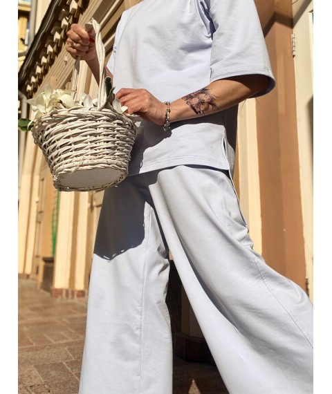 Anzug Damen l?ssig Sommer Baumwolle d?nn mit kurzer Hose gestrickt blau XS-S