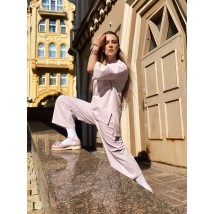 Anzug Damen l?ssig Sommer Baumwolle d?nn mit verk?rzter Hose gestrickt Flieder ML