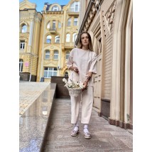 Anzug Damen l?ssig Sommer Baumwolle d?nn mit verk?rzter Hose gestrickt beige ML