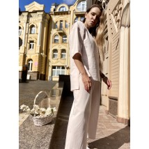 Anzug Damen l?ssig Sommer Baumwolle d?nn mit verk?rzter Hose gestrickt beige ML