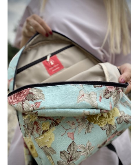 Women's summer backpack in fabric with rose print MTKx6