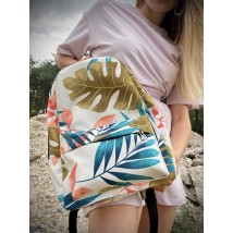 Рюкзак женский непромокаемый текстильный с принтом папоротник MTKx4