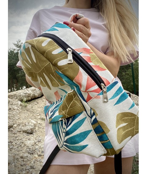 Рюкзак женский непромокаемый текстильный с принтом папоротник MTKx4